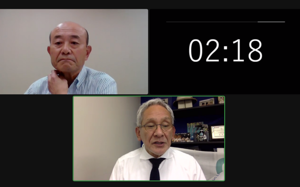 米倉学長と稲尾さんが映ったパソコンの映像
