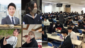 交渉力を学ぶディスカッションの様子と取り組んだ受講生４名の写真